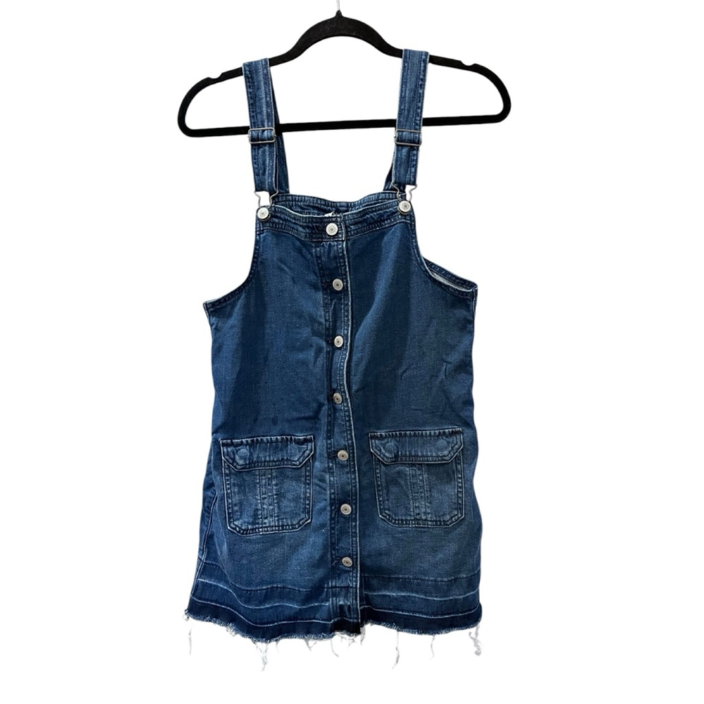 American Eagle Denim Jean Overalls Mini Dress Jumper Raw Hem Size XS Blue Casual